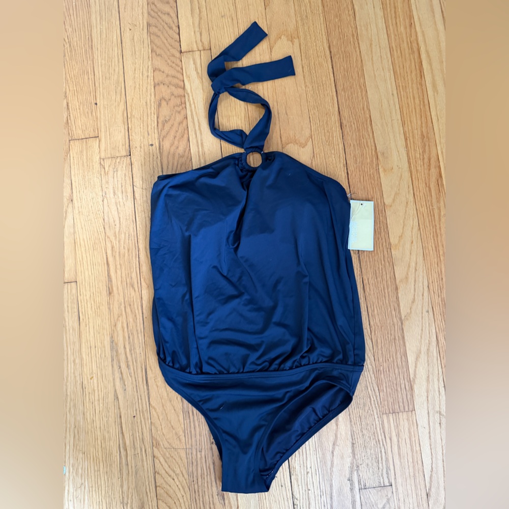Navy Blue Halter One-Piece Swimsuit Michael Kors Size 10
